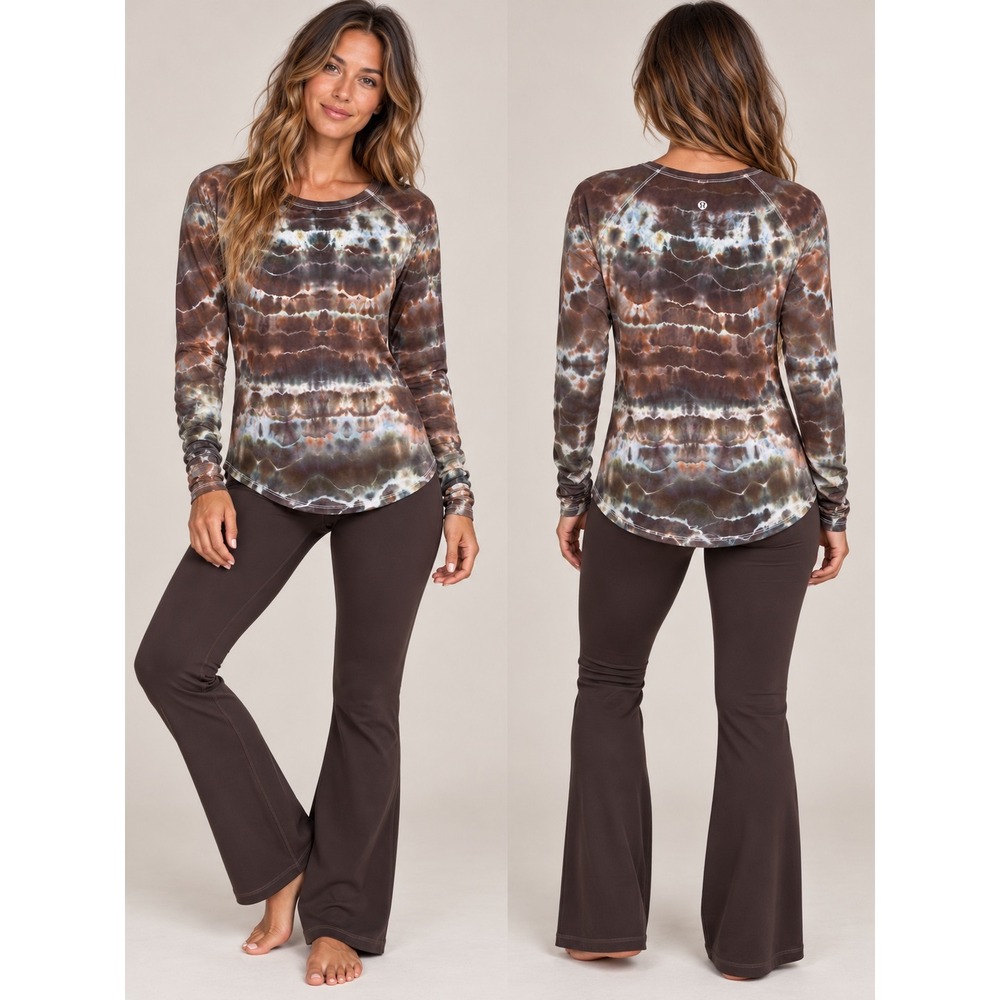 Lululemon Love Tee Long sleeve Shirt 8 Brown Multi Tie Dye Long Sleeve CUSTOM